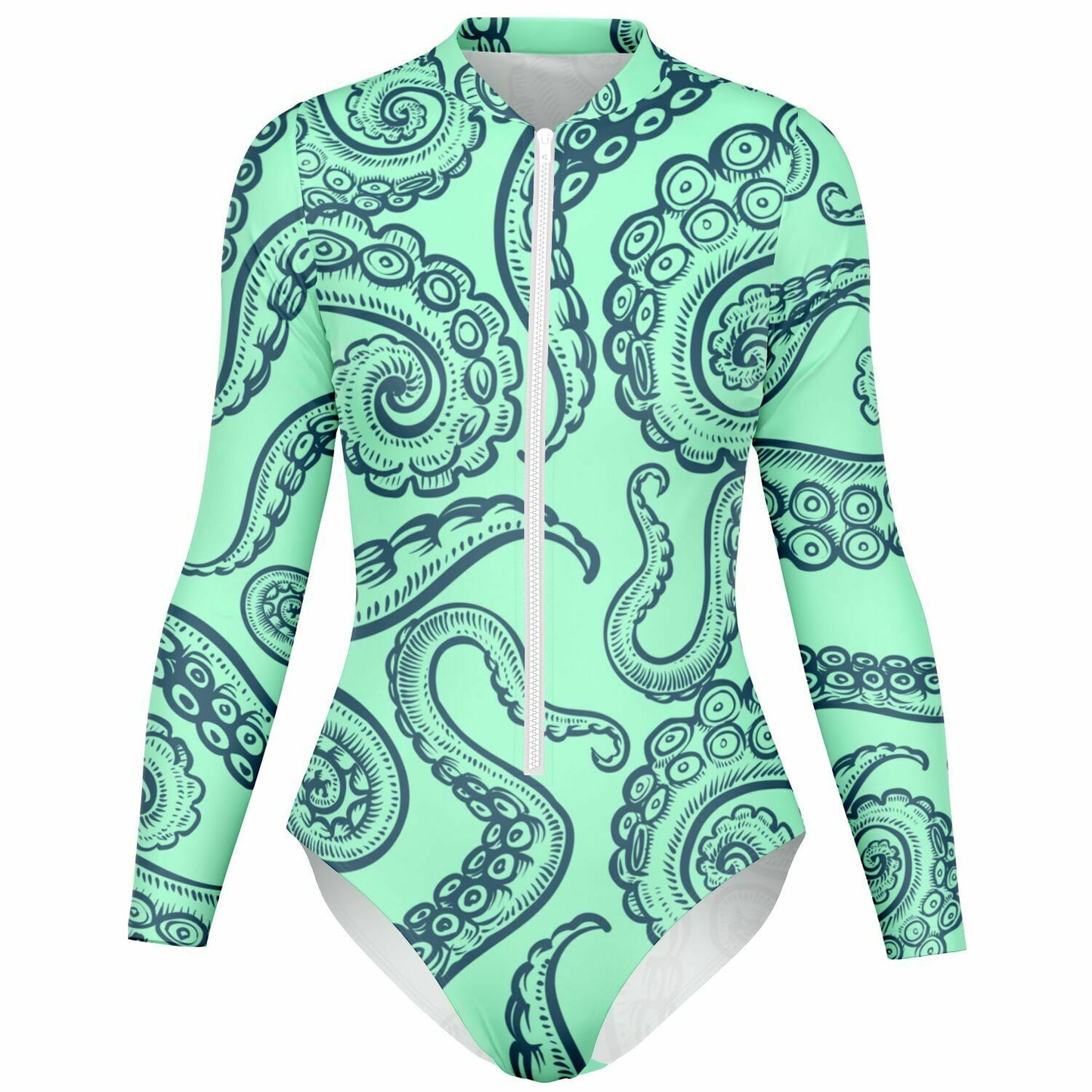 You Know Where to Find Me Octopus Turquoise Bodysuit Long Sleeve One Piece Swimwear