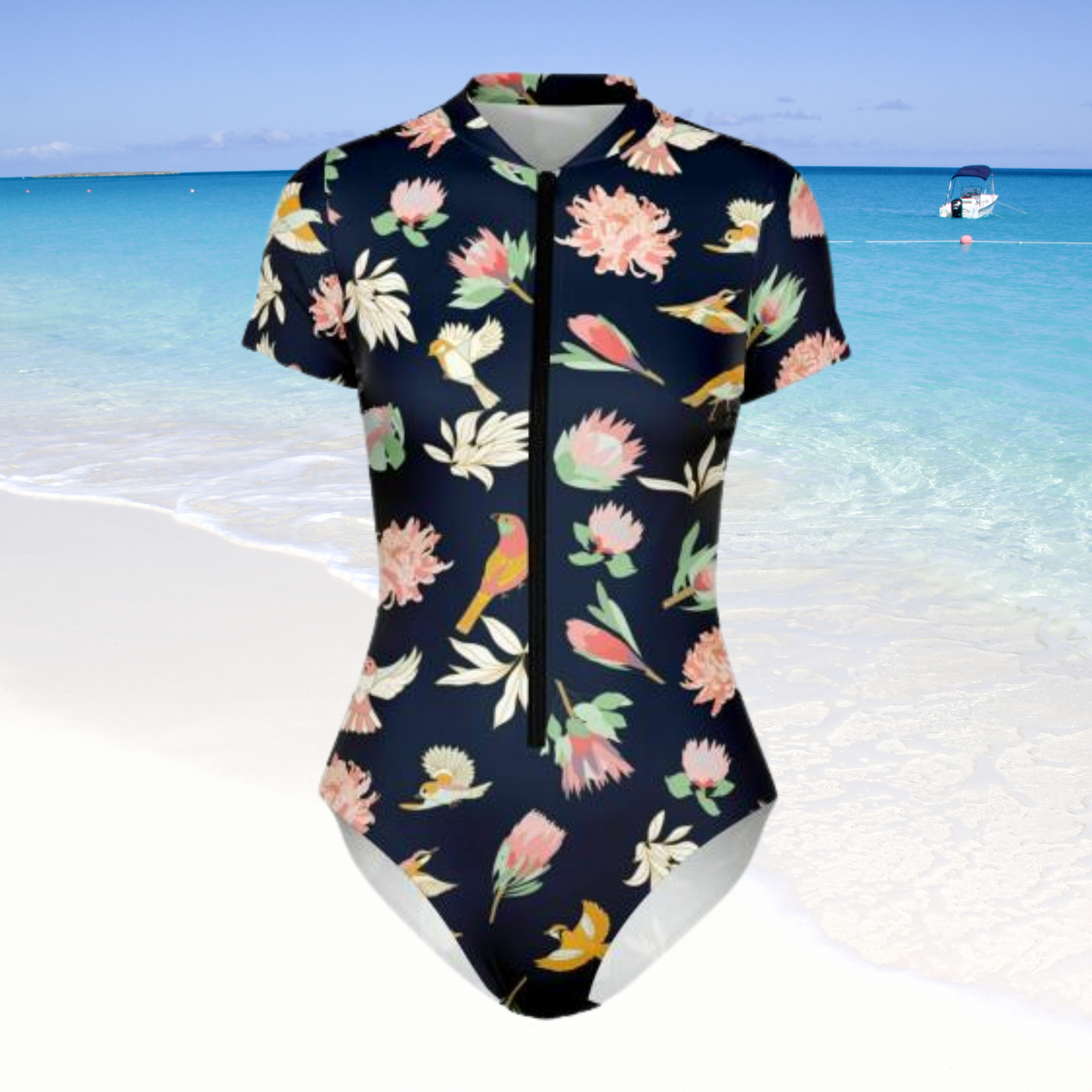 Women's Tropical Bodysuit Short Sleeve One Piece Swimwear