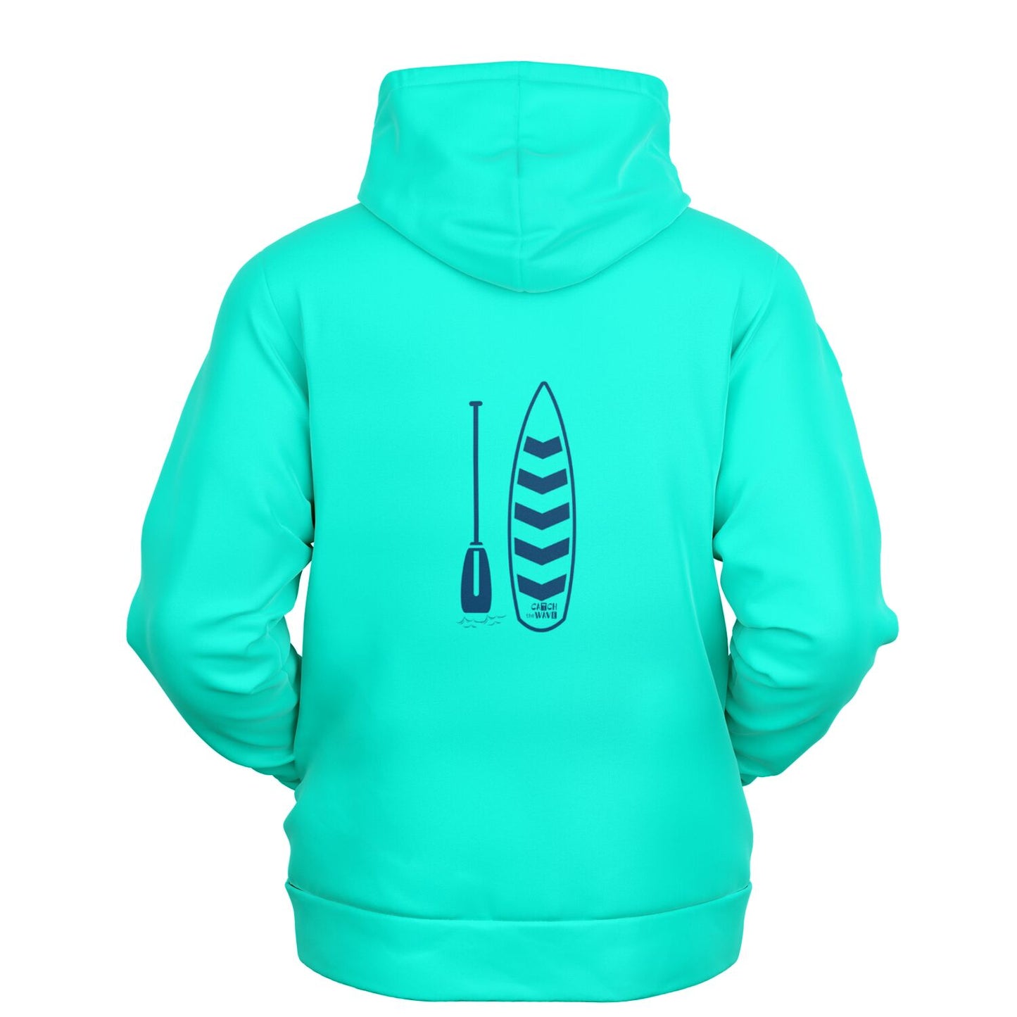 Women's Athletic Turquoise Hoodie with Dark Azur Paddleboard Design