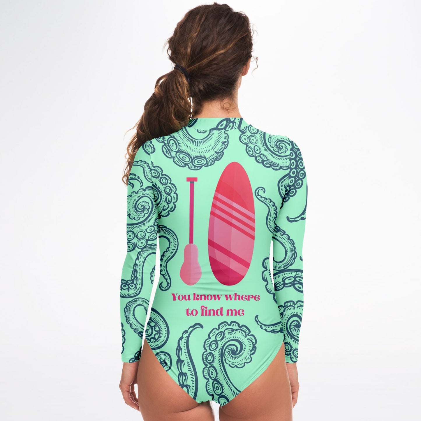 You Know Where to Find Me Octopus Turquoise Bodysuit Long Sleeve One Piece Swimwear