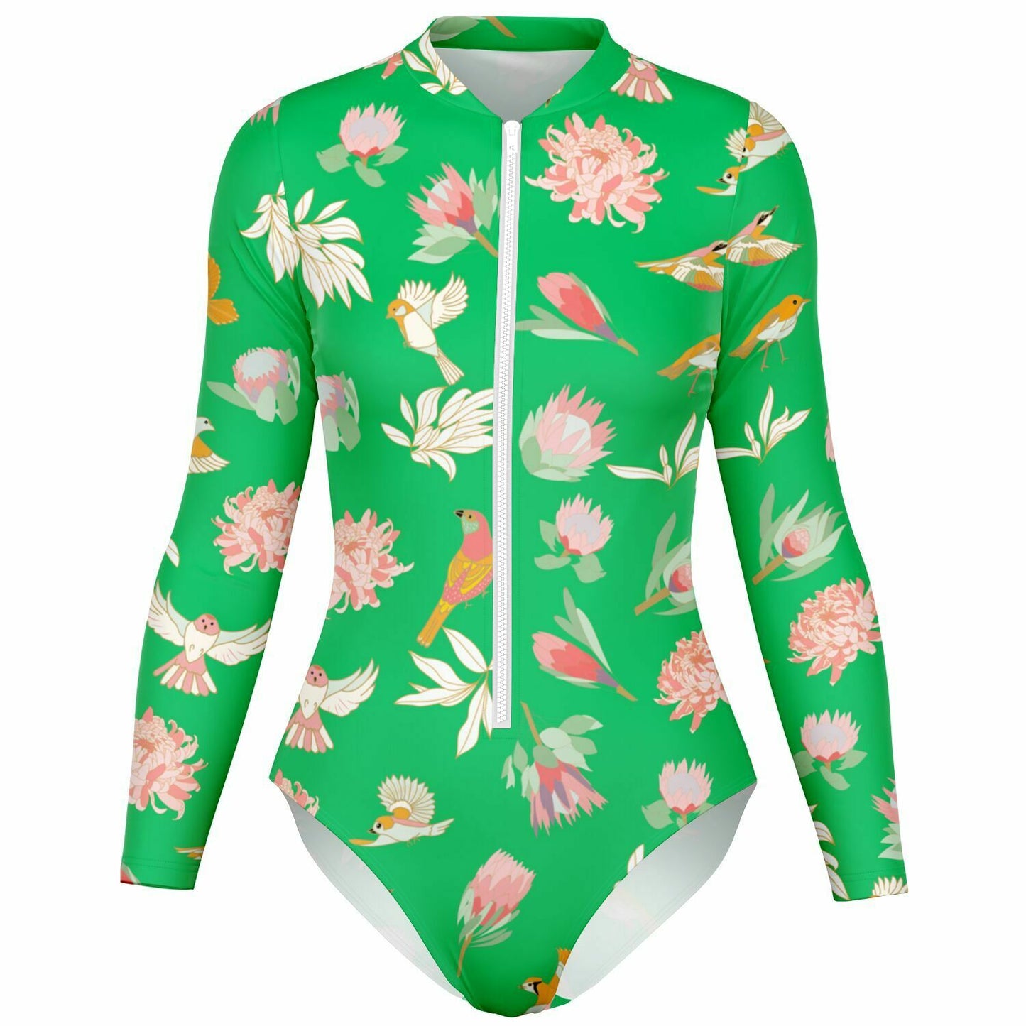 Women's Green Tropical Bodysuit Long Sleeve
