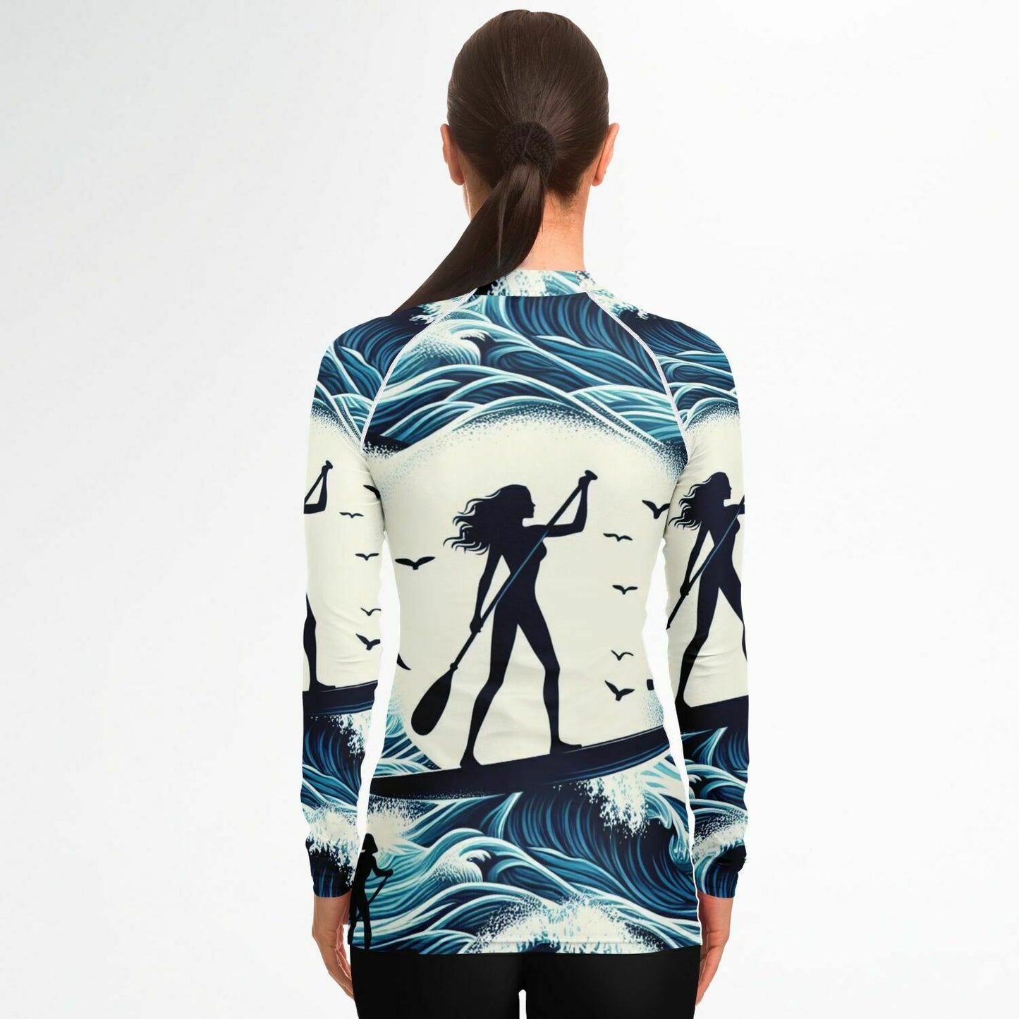 Women's White and Blue Rashguard Long Sleeve