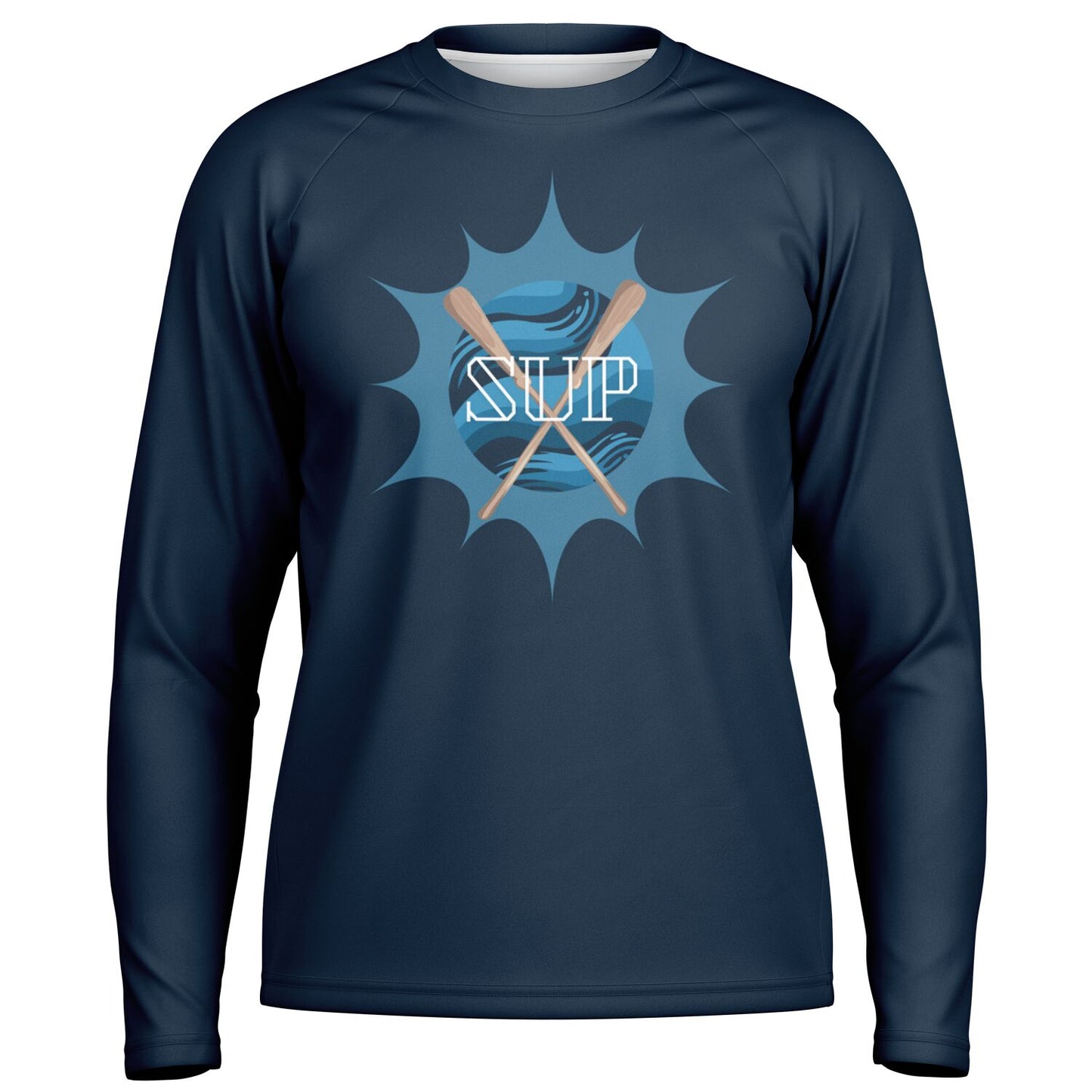Men's Blue SUP and Sun Long Sleeve Performance Shirt with Paddles