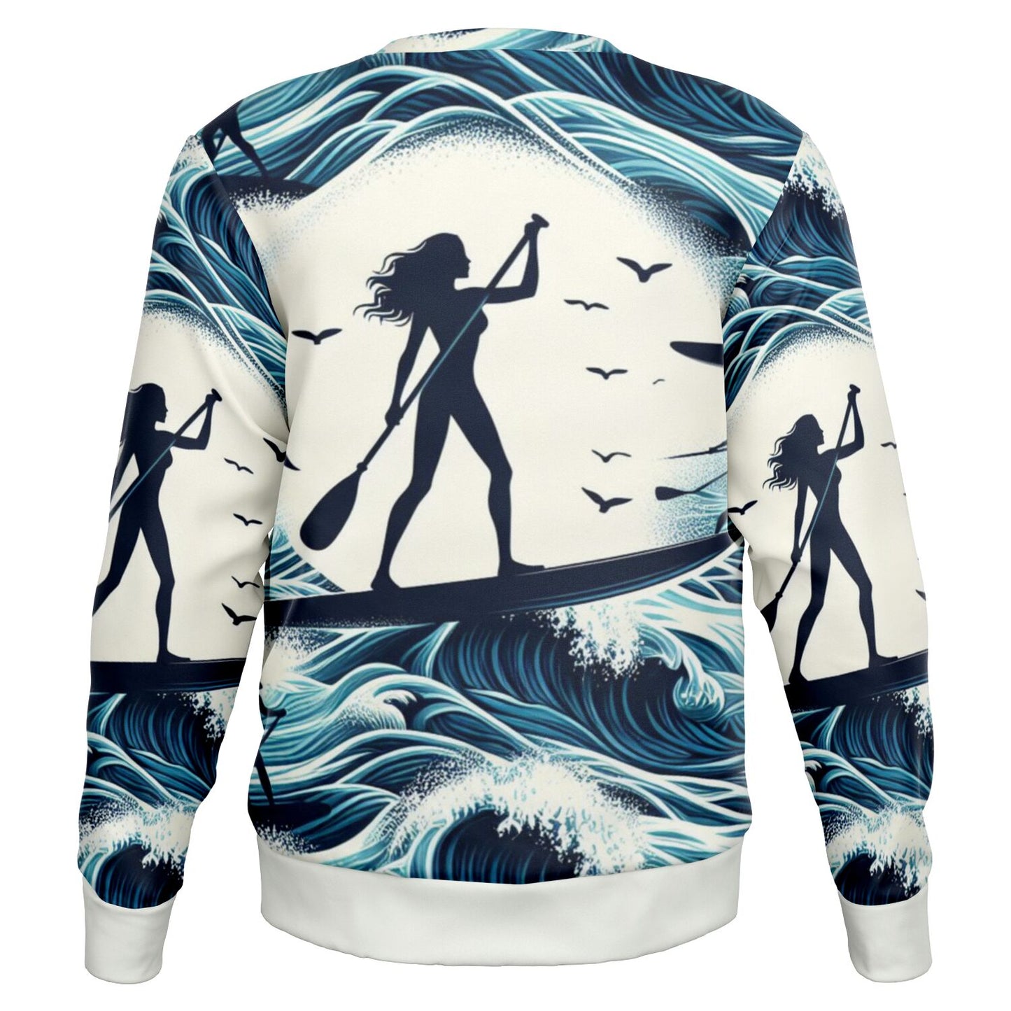 Women's White and Blue Athletic Paddleboarding Sweatshirt