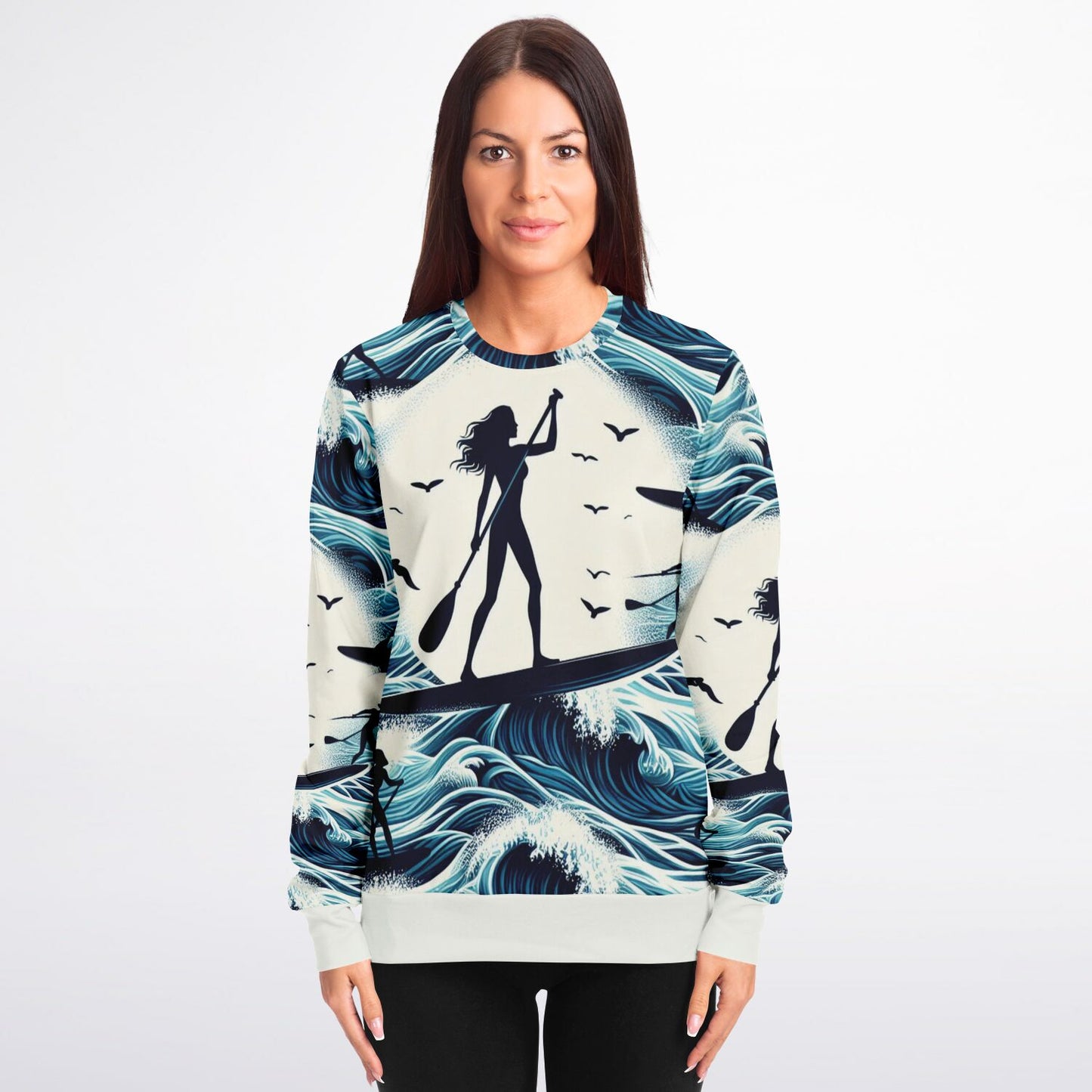 Women's White and Blue Athletic Paddleboarding Sweatshirt
