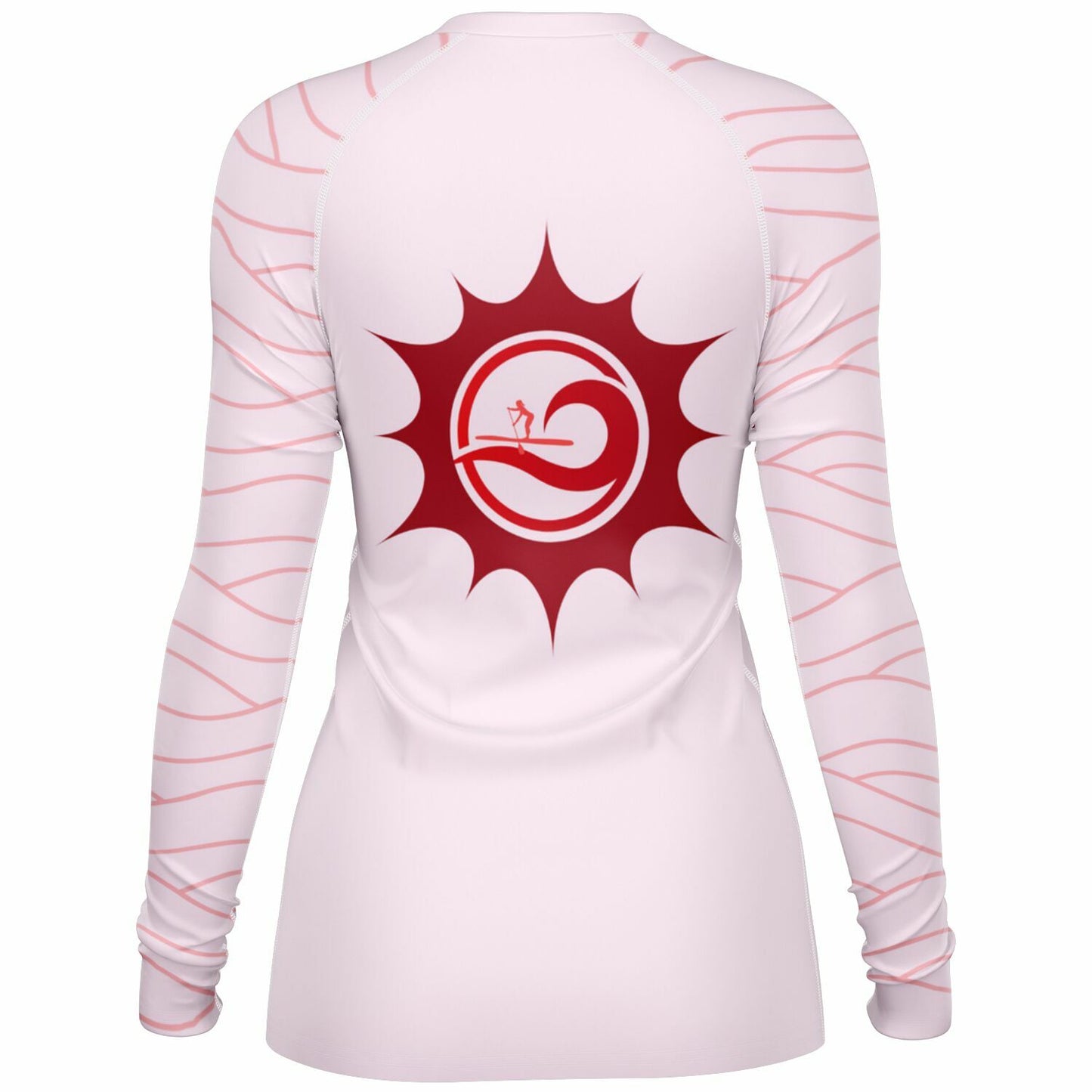 Women's Light Pink and Red Sun and Waves Long Sleeve Rashguard