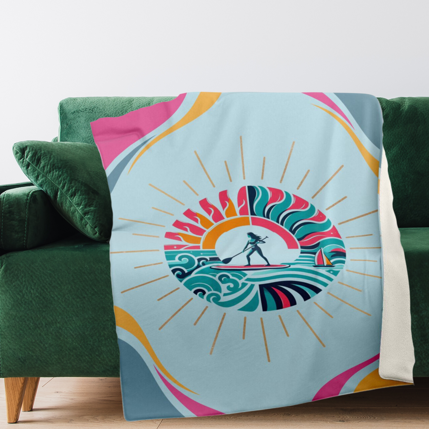Sunburst Paddleboarder Fun Bright Premium Microfleece Blanket