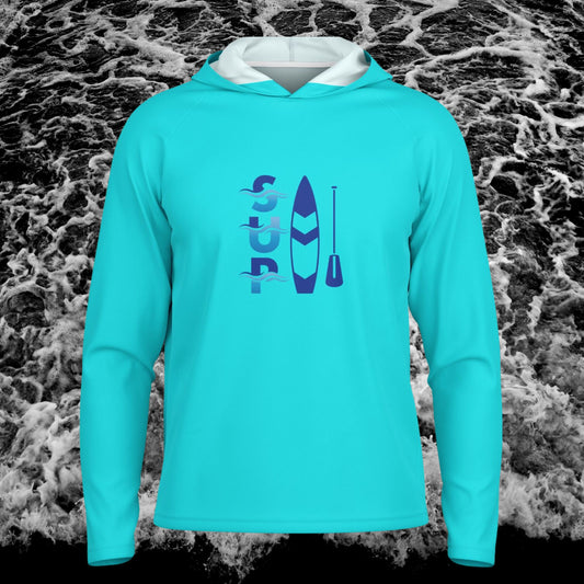 Men's Bright Blue Long Sleeve Hooded Performance Shirt