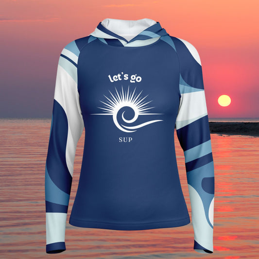 Women's Blue Let's Go SUP Long Sleeve Hooded Performance Shirt