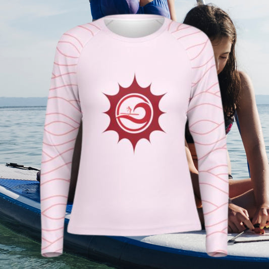 Women's Pink and Red Sun and Paddleboarder Long Sleeve Performance Shirt