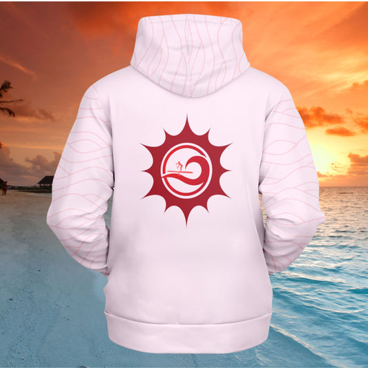 Women's Light Pink Paddleboarding Fashion Hoodie with Elegant Sun & Wave Design