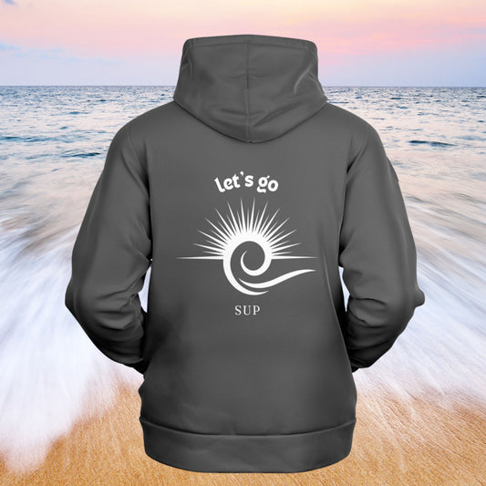 Men's & Women's Grey Let's Go SUP Athletic Hoodie with Sun & Wave Design
