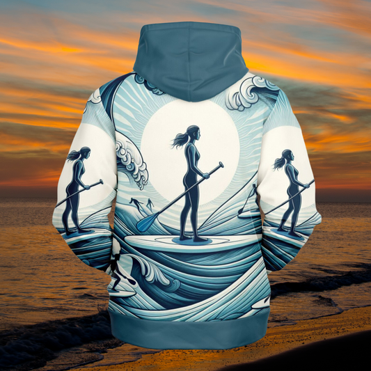 Women's Paddleboarder Athletic Hoodie with Waves Design