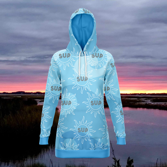 Women's Blue Wave And SUP Print Paddleboarding Longline Athletic Hoodie