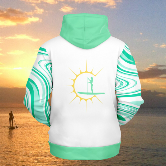 Women's Fun In The SunWhite and Green Athletic Hoodie With Paddleboarder