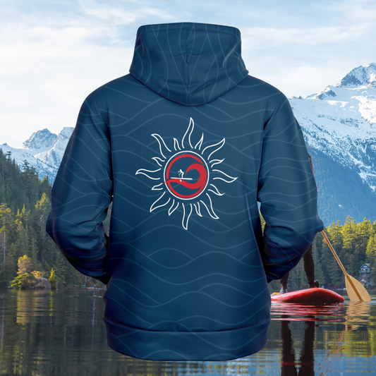 Women's Navy Blue Fashion Hoodie with Red Wave&Sun Design