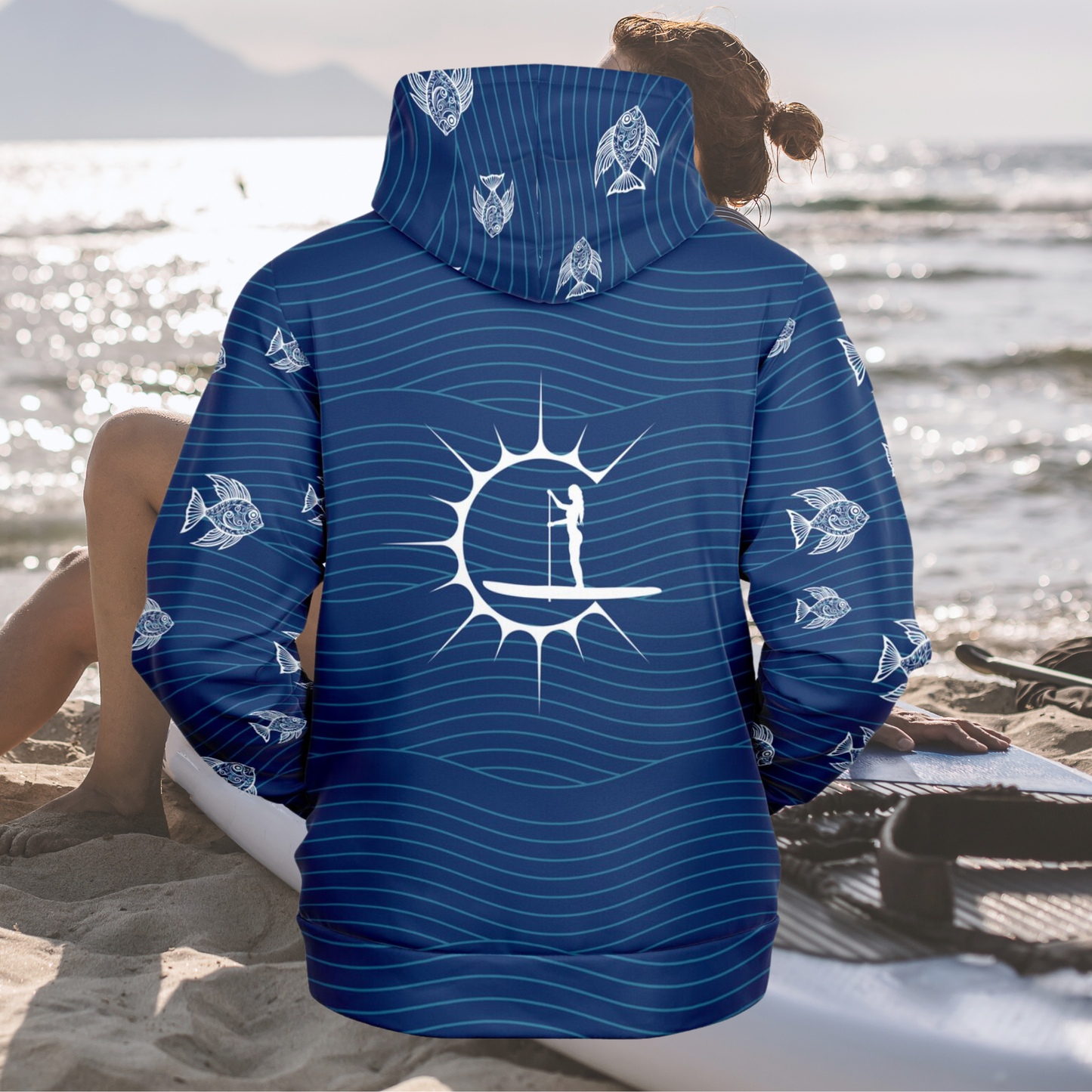 Women's Dark Blue PaddleboardingCoastal Bliss Fashion Beach Hoodie