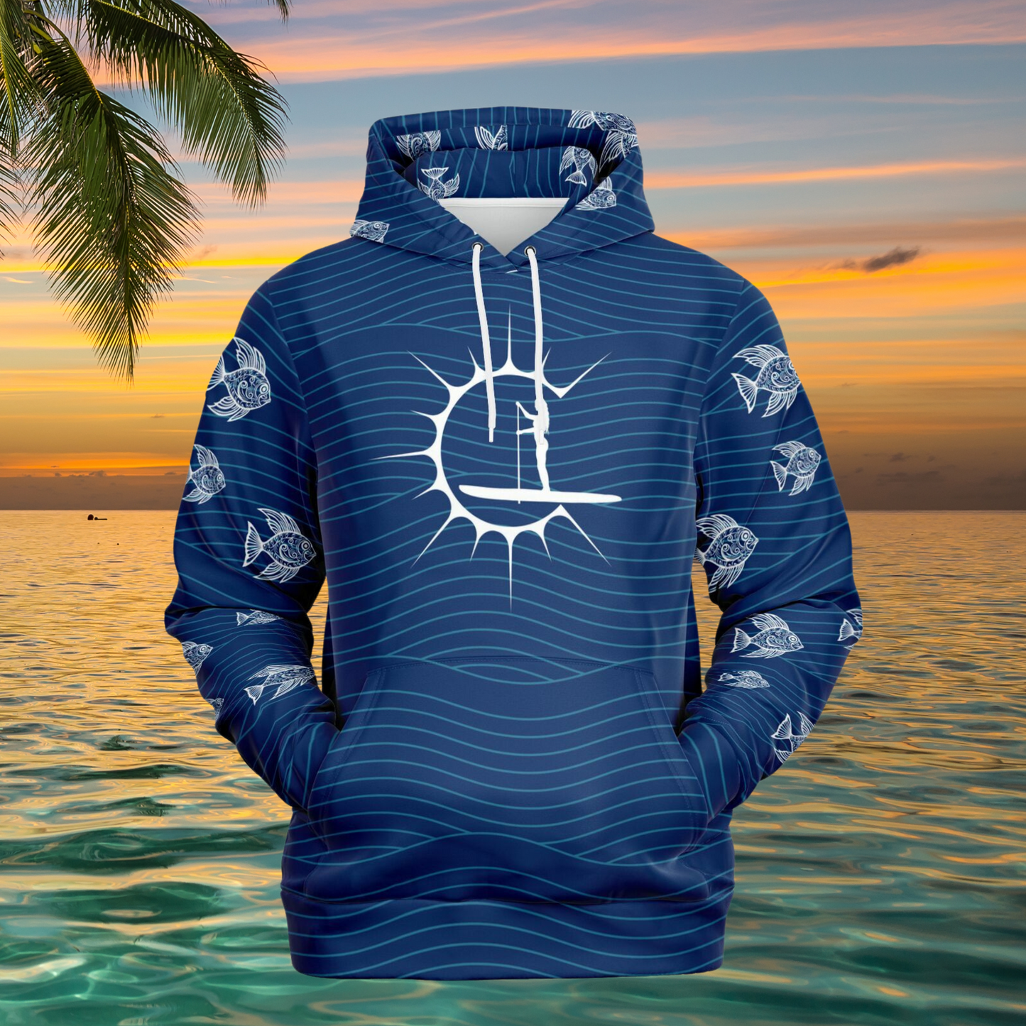 Women's Dark Blue PaddleboardingCoastal Bliss Fashion Beach Hoodie