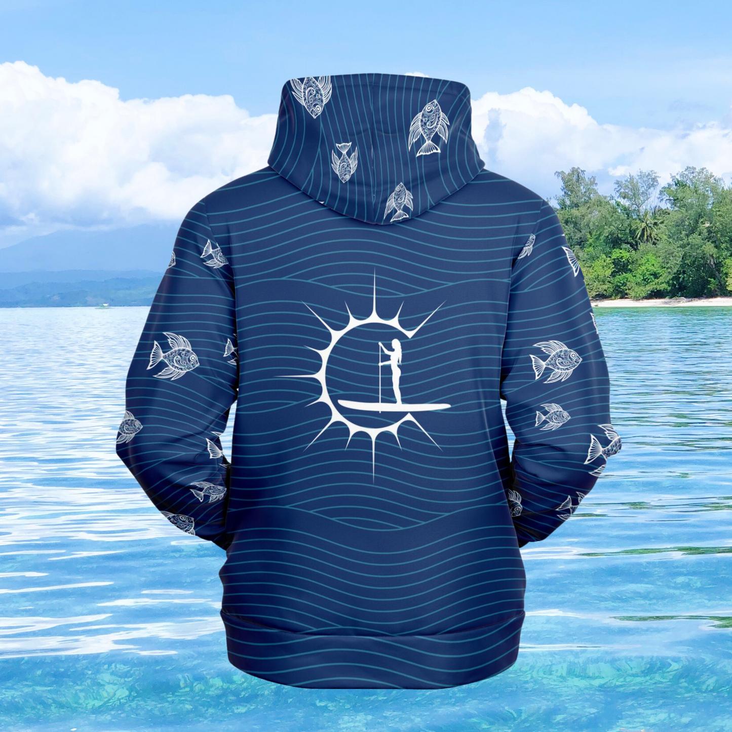 Women's Dark Blue PaddleboardingCoastal Bliss Fashion Beach Hoodie