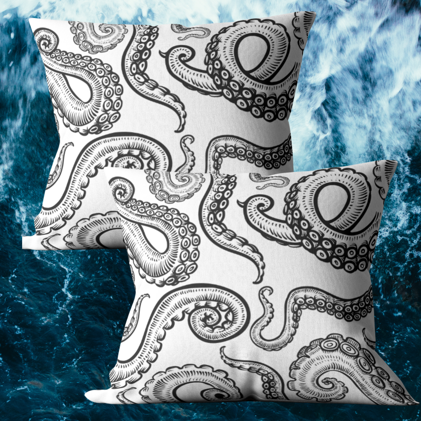 Modern White Octopus Outdoor Pillows