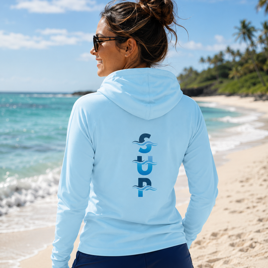 Women's Light Blue SUP and Waves Athletic Hoodie