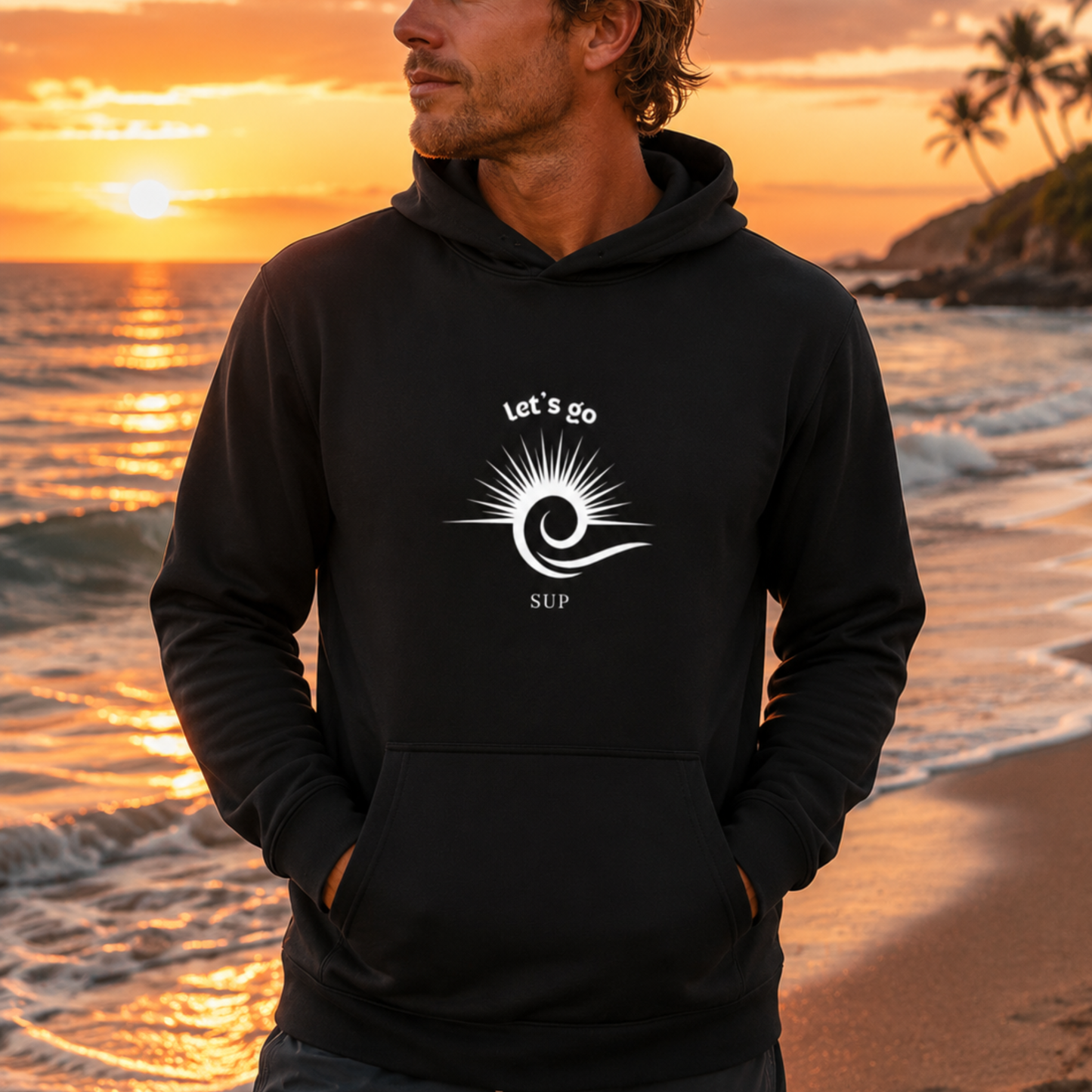 Unisex SUP Hoodie – Black “Let’s Go SUP” Athletic Design