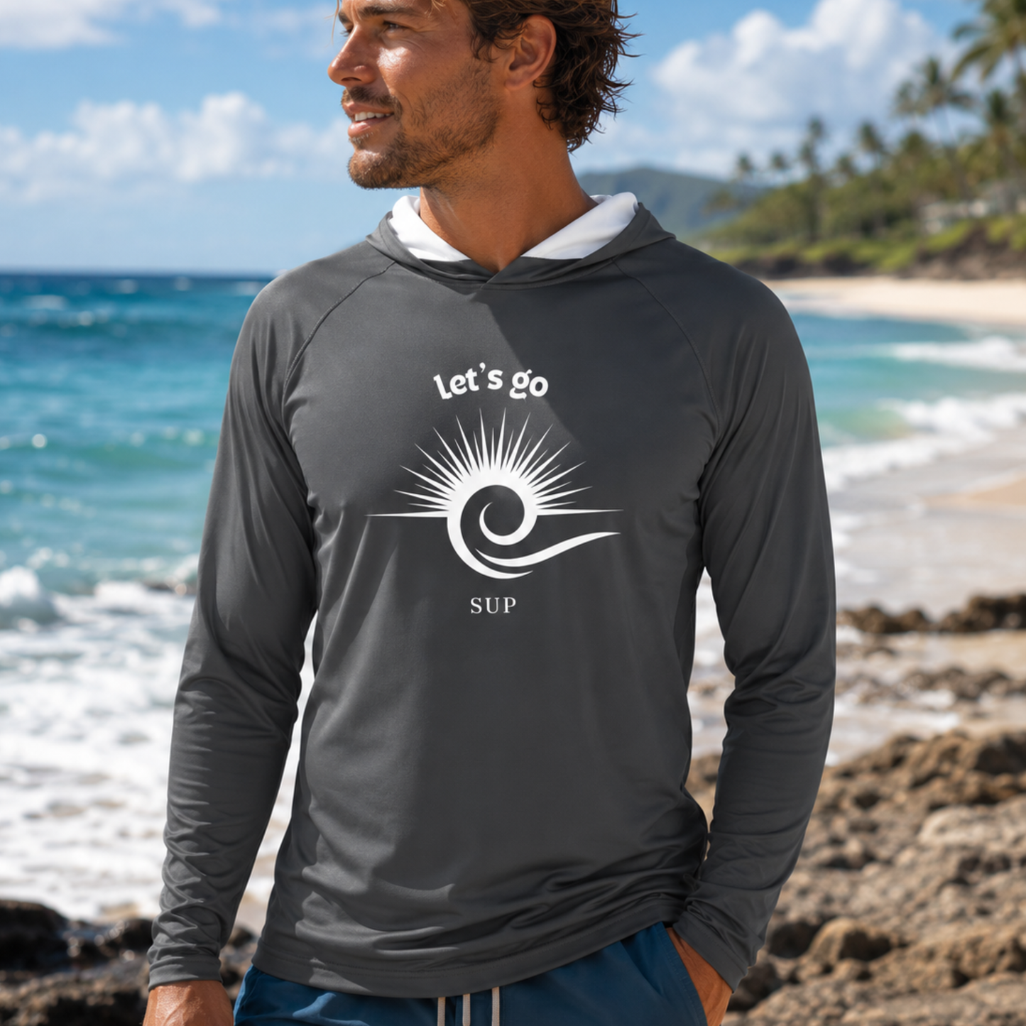 Men's Grey SUP Hooded Performance Shirt – Long Sleeve Top