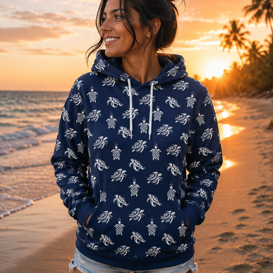 Women's Navy Sea Turtle Pattern Athletic Hoodie