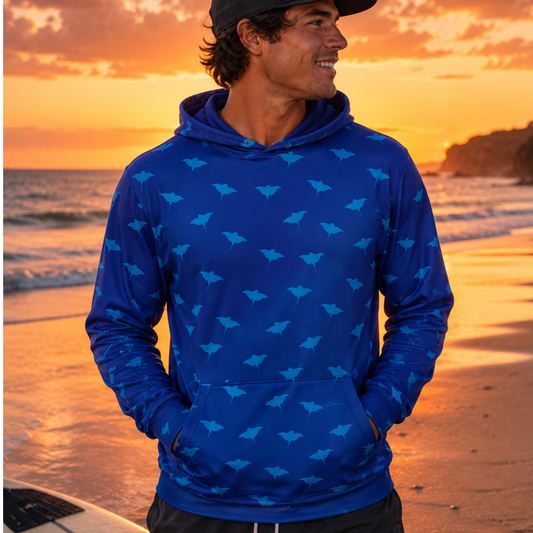 Men's Ocean Blue Stingray Athletic Hoodie