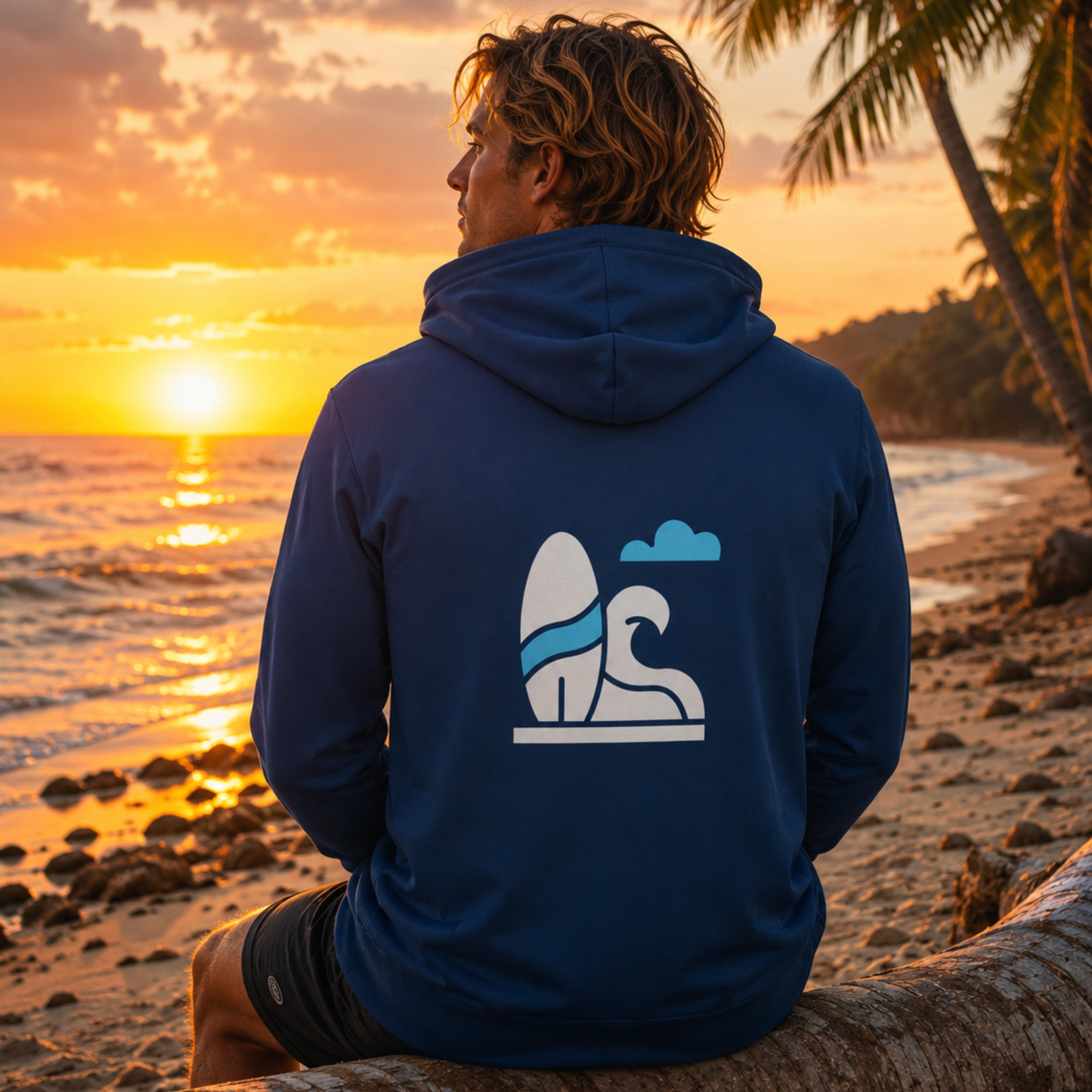 Men's Athletic Navy Blue Surf Wave Hoodie