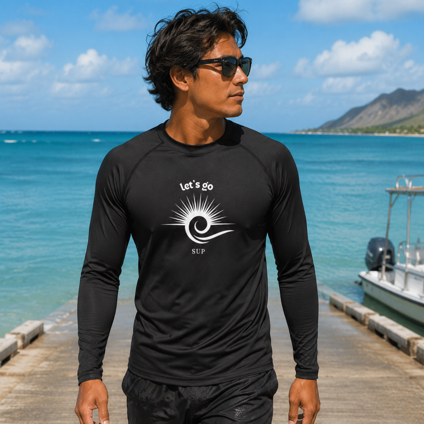 Men's High Performance Black Let's Go SUP Rashguard