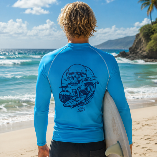 Men's Blue Surfing Skull Rashguard