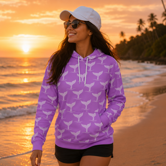 Women's Athletic Purple Whale Tail Wave Hoodie