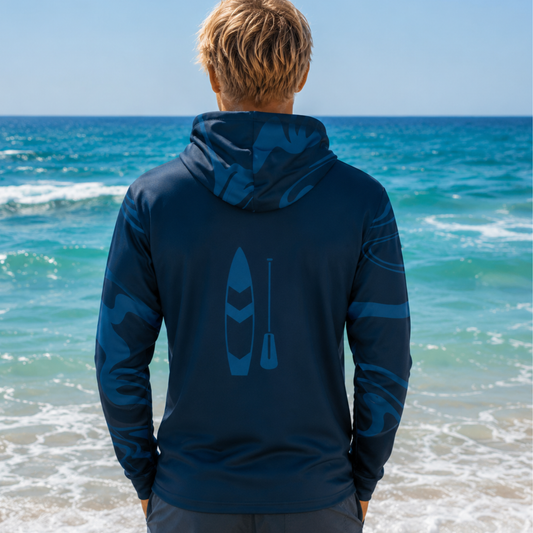 Men's SUP Hoodie – Navy Blue Surf & Wave Design