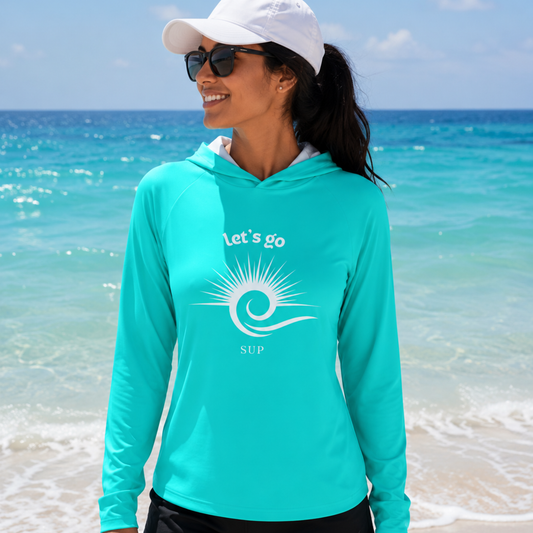 Women's Turquoise Let's Go SUP Long Sleeve Hooded Performance Shirt