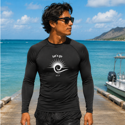 Men's High Performance Black Let's Go SUP Rashguard