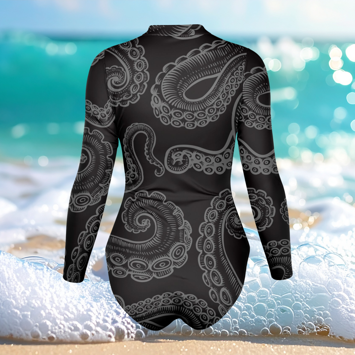 Women's Black Octopus Print Bodysuit