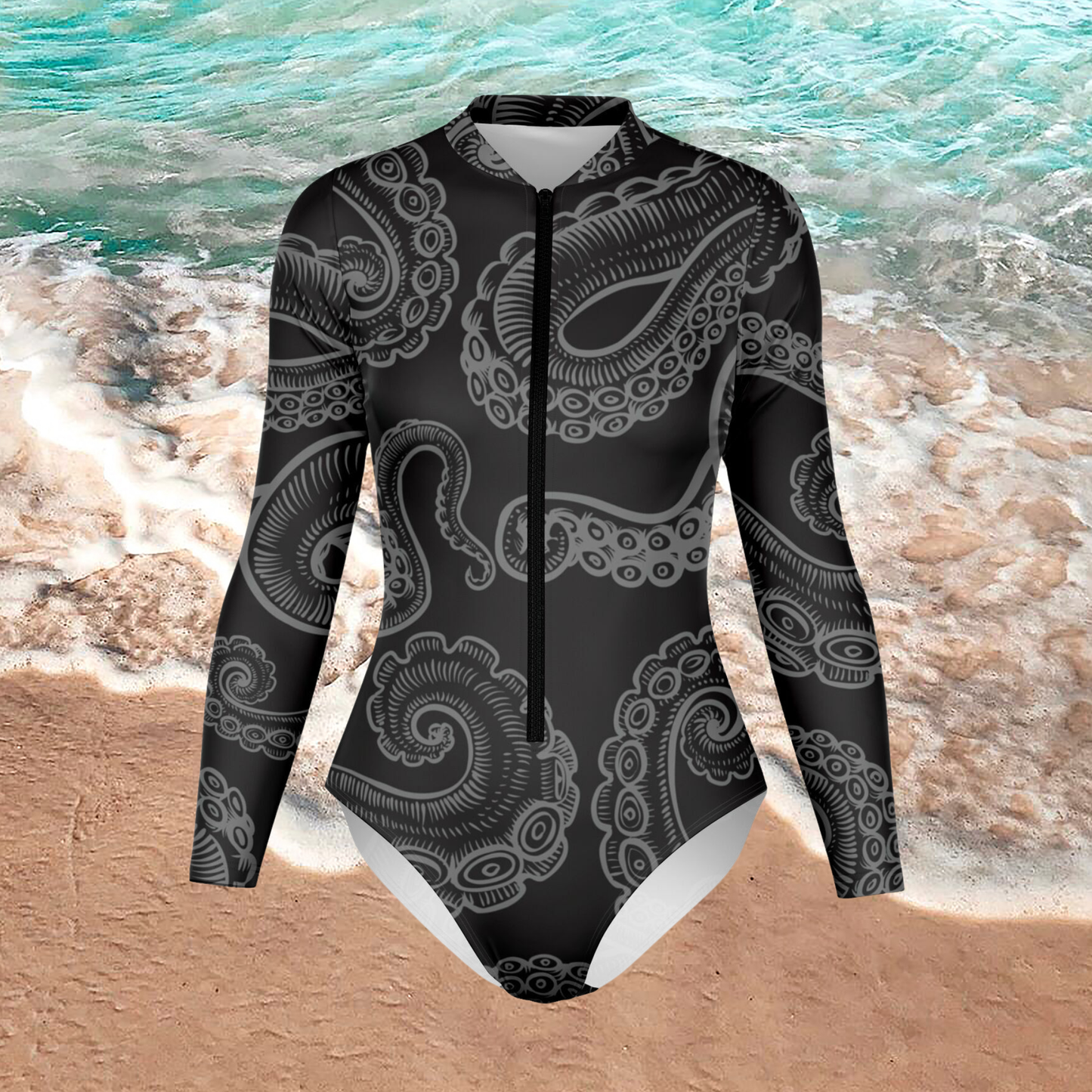 Women's Black Octopus Print Bodysuit