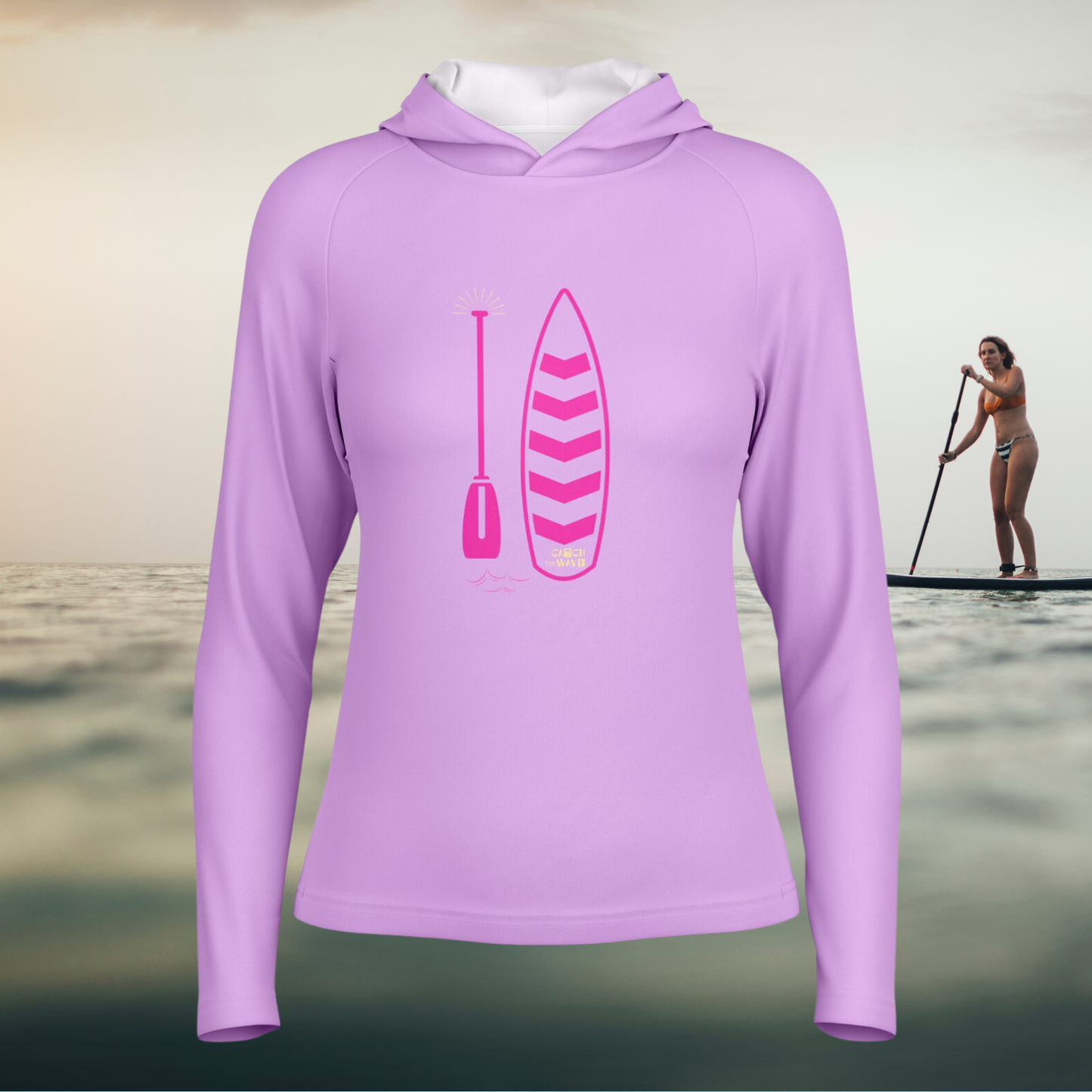 Women’s Purple and Pink Paddleboard Hooded Performance SUP Shirt
