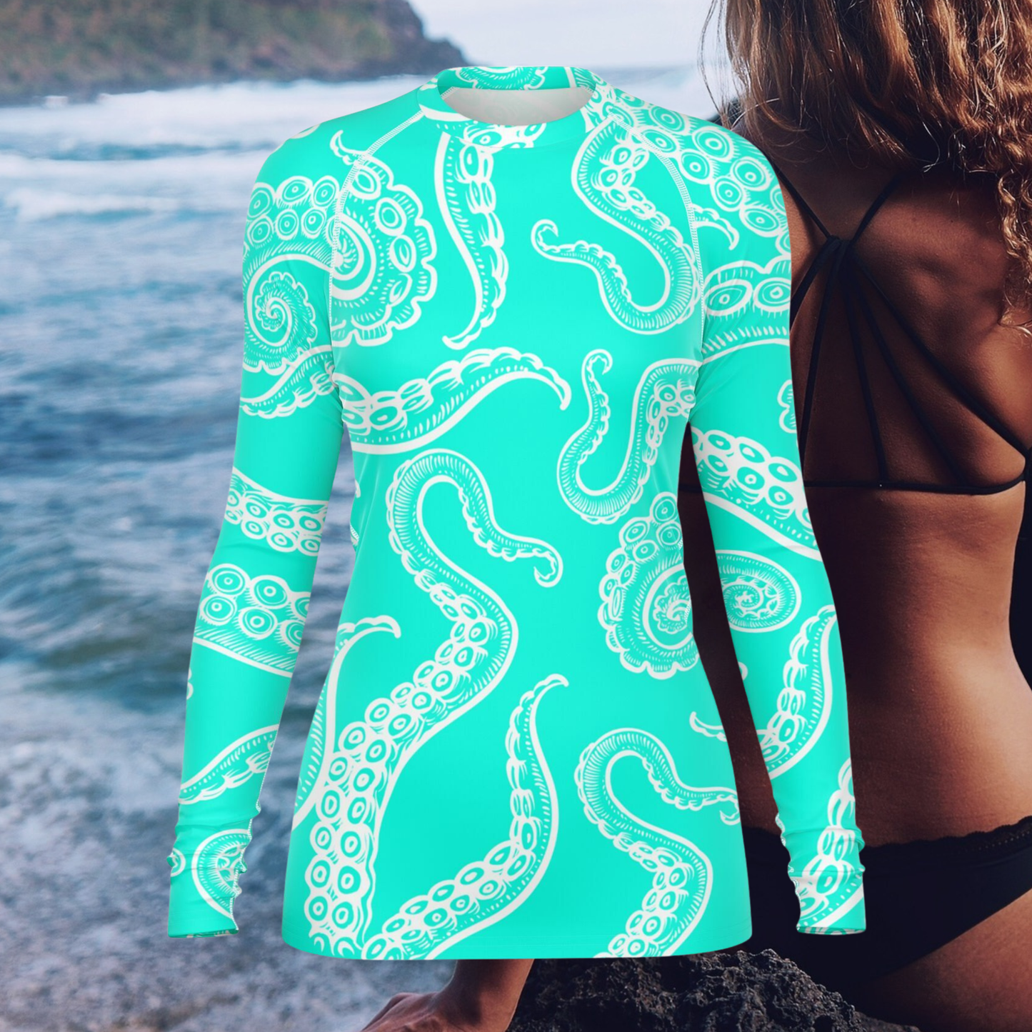 Women's Vivid Turquoise Octopus Rashguard