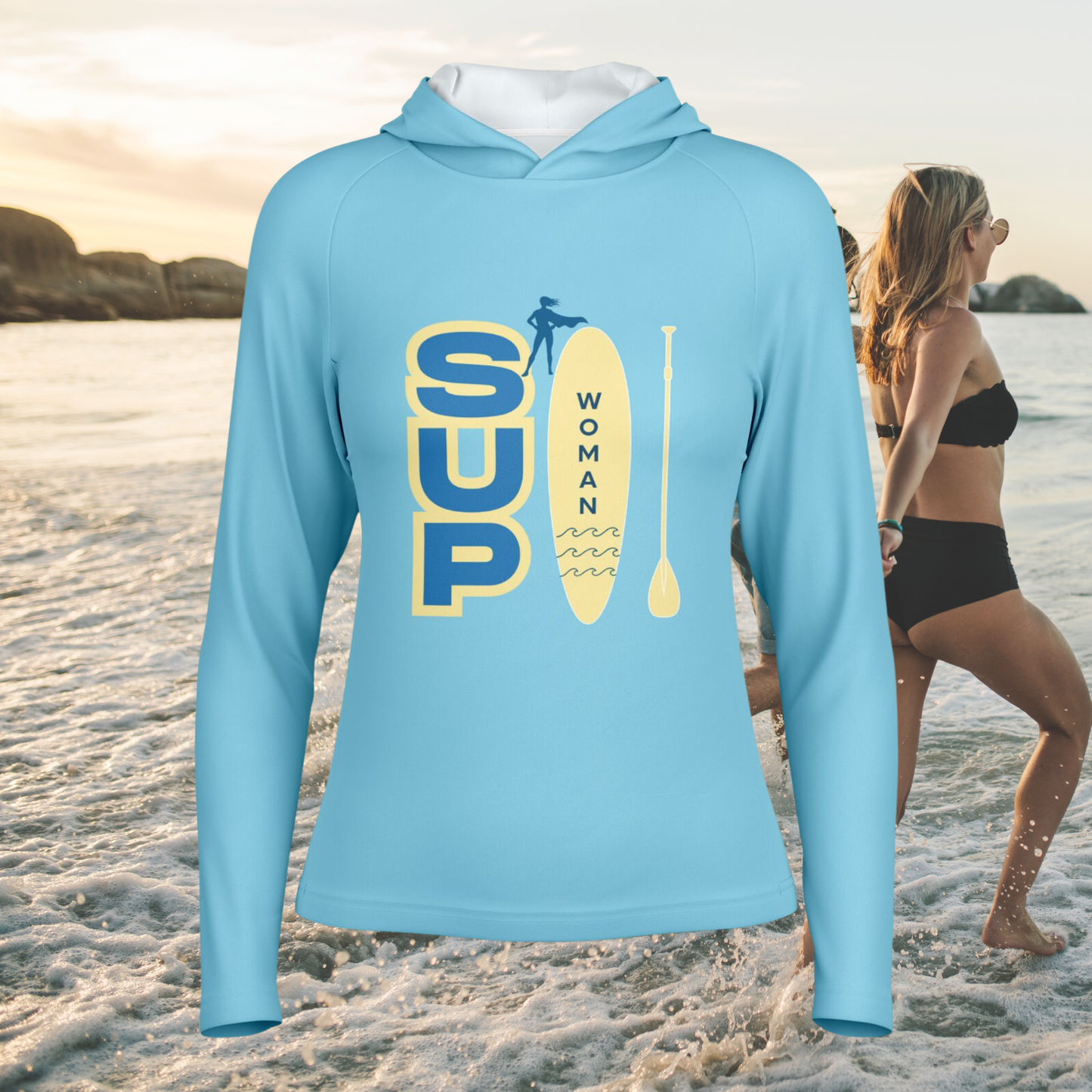 Women’s SUP Pastel Azure Hooded Performance Shirt – Long Sleeve Lightweight Top