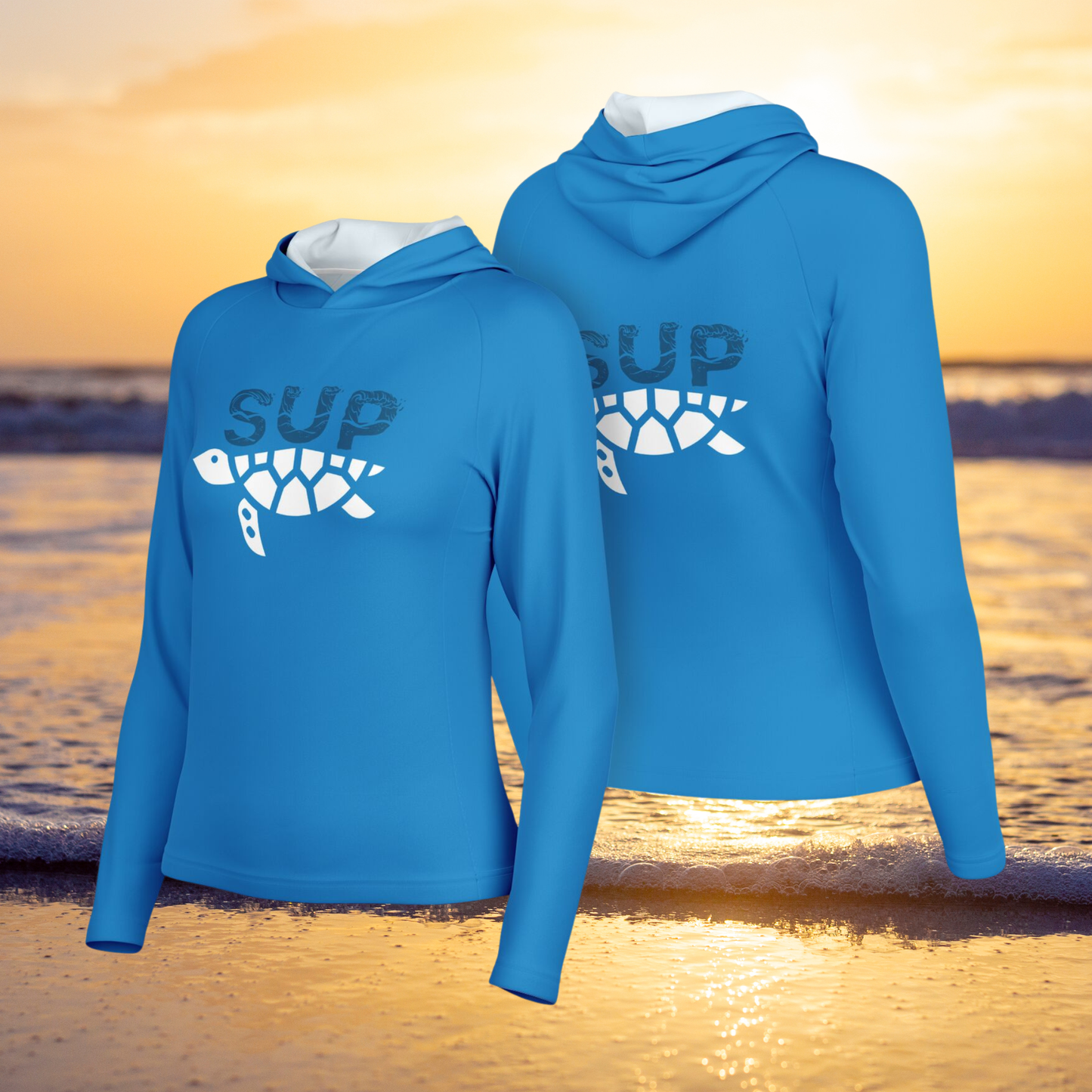 Women's Hooded SUP Performance Shirt-Long Sleeve Bright Blue Top