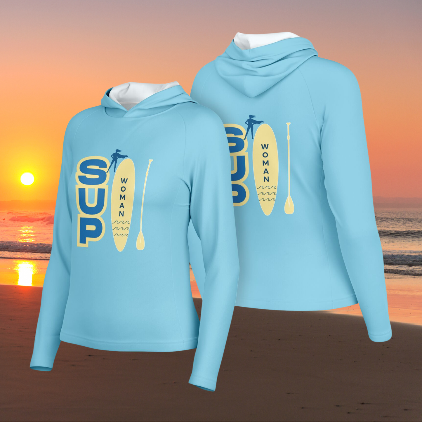 Women’s SUP Pastel Azure Hooded Performance Shirt – Long Sleeve Lightweight Top