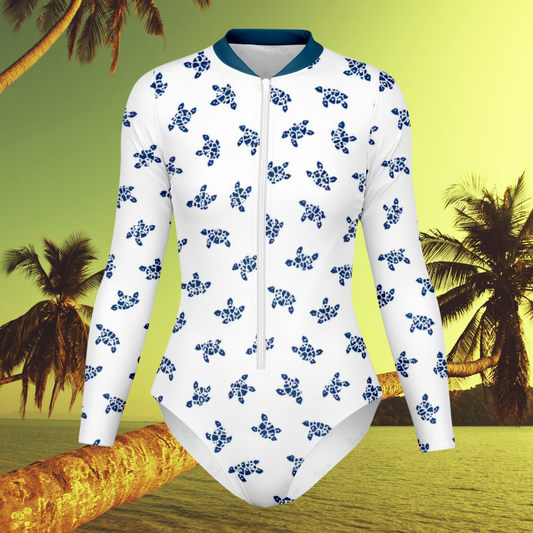 Women’s Sea Turtle Zip-Up Rashguard Bodysuit – Ocean Inspired Swimwear