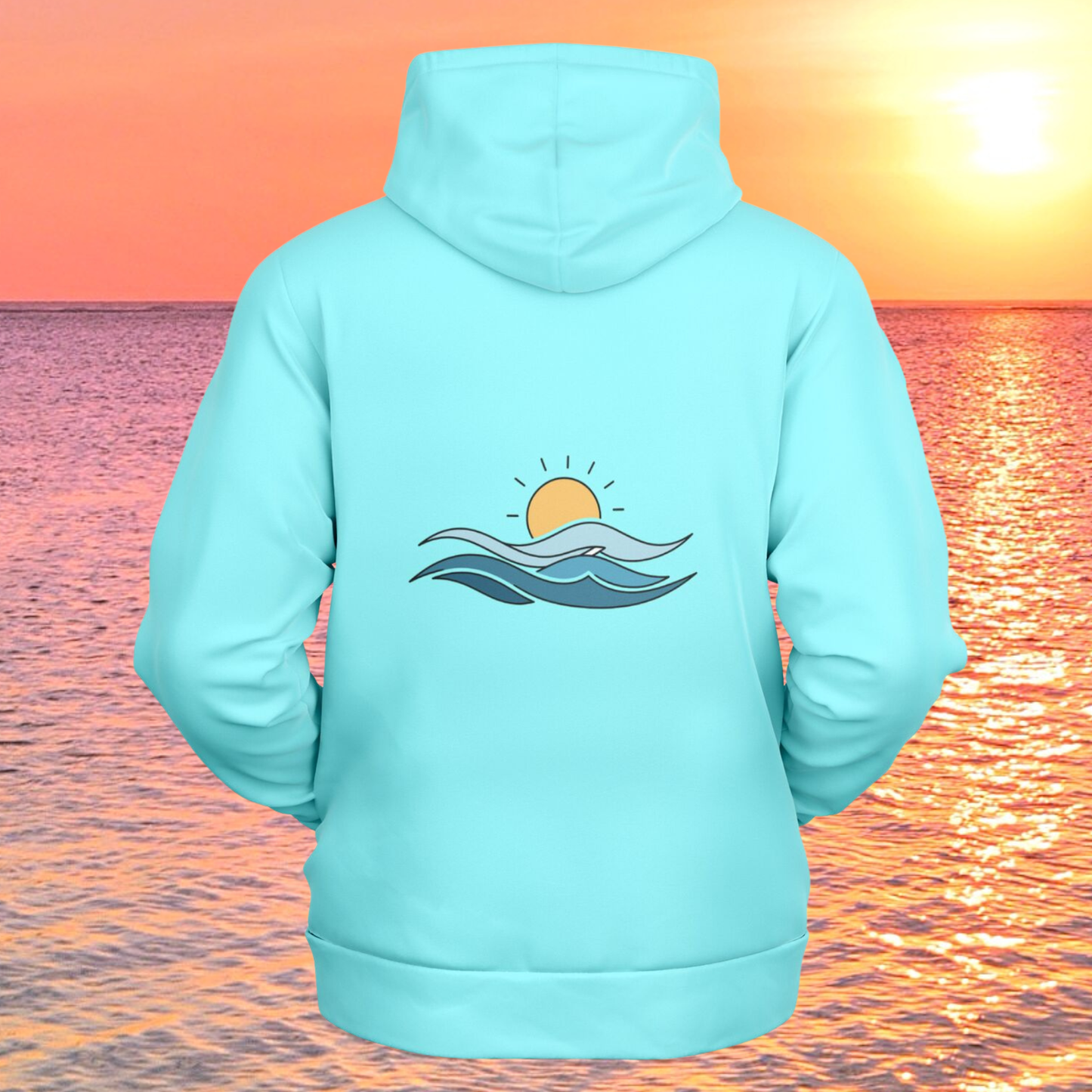 Women's Athletic Pastel Cyan Wave & Sun Hoodie