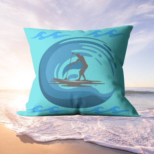 Blue Paddleboarder Outdoor Pillows